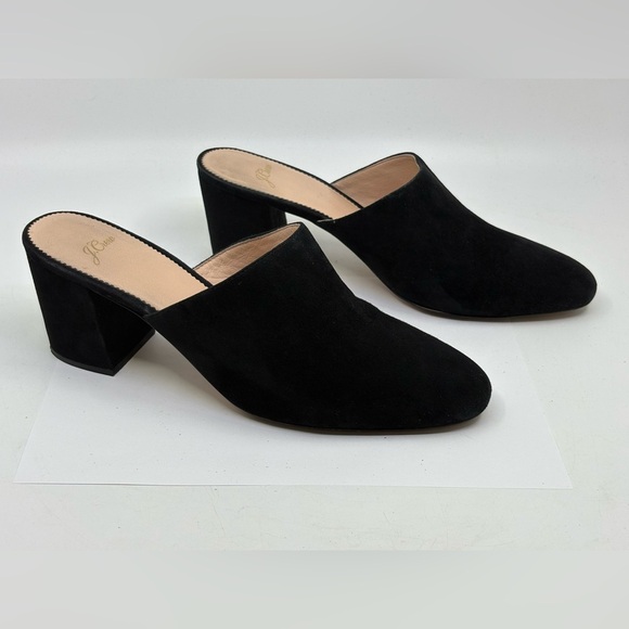J. Crew Mules Black Suede Leather Slide Block Heels Size 10.5 - Picture 1 of 9